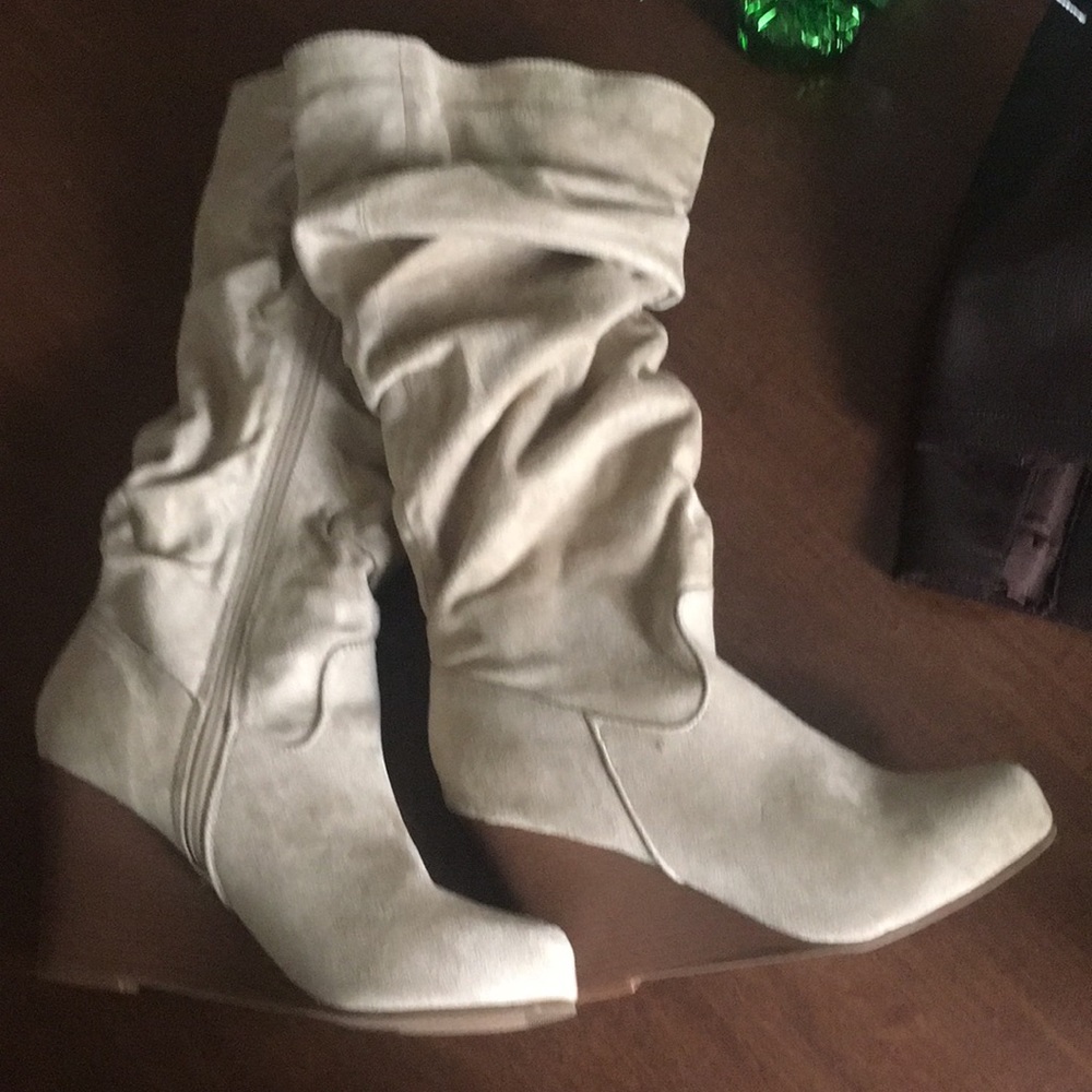 Wide calf tall wedge boot